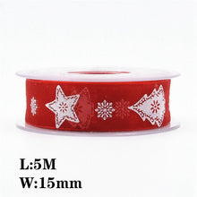 Load image into Gallery viewer, 5Meters 10mm 15mm 25mm Christmas Ribbons Decoration Wedding Gift Wrapping Organza Silk Satin Ribbon Printed Bow for Crafts DIY