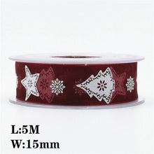 Load image into Gallery viewer, 5Meters 10mm 15mm 25mm Christmas Ribbons Decoration Wedding Gift Wrapping Organza Silk Satin Ribbon Printed Bow for Crafts DIY