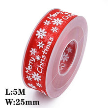 Load image into Gallery viewer, 5Meters 10mm 15mm 25mm Christmas Ribbons Decoration Wedding Gift Wrapping Organza Silk Satin Ribbon Printed Bow for Crafts DIY