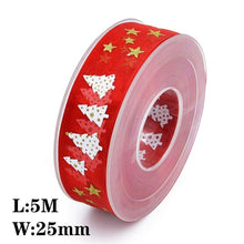 Load image into Gallery viewer, 5Meters 10mm 15mm 25mm Christmas Ribbons Decoration Wedding Gift Wrapping Organza Silk Satin Ribbon Printed Bow for Crafts DIY