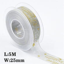 Load image into Gallery viewer, 5Meters 10mm 15mm 25mm Christmas Ribbons Decoration Wedding Gift Wrapping Organza Silk Satin Ribbon Printed Bow for Crafts DIY