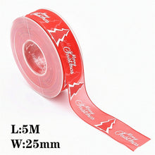 Load image into Gallery viewer, 5Meters 10mm 15mm 25mm Christmas Ribbons Decoration Wedding Gift Wrapping Organza Silk Satin Ribbon Printed Bow for Crafts DIY