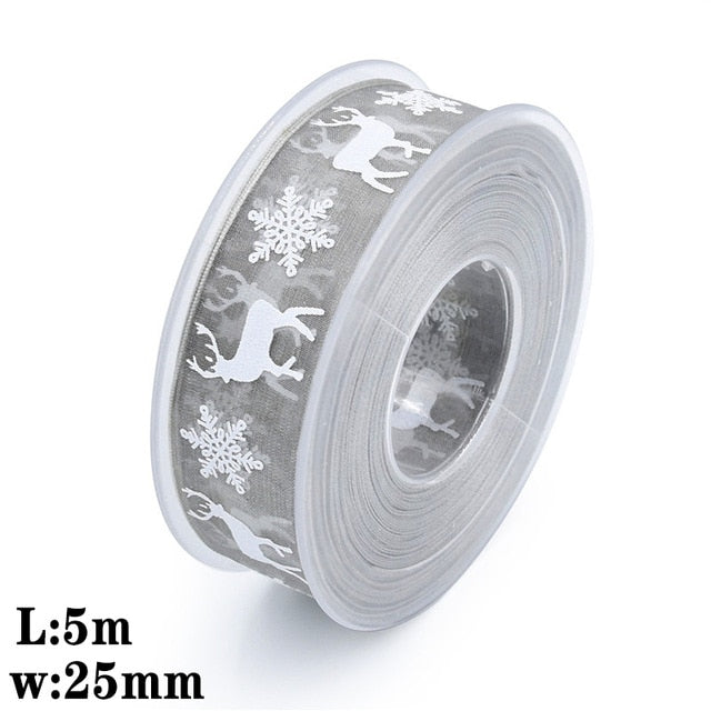 5Meters 10mm 15mm 25mm Christmas Ribbons Decoration Wedding   Gift Wrapping Organza Silk Satin Ribbon Printed Bow for Crafts DIY